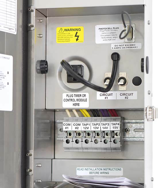 array of multi-tap low voltage transformers